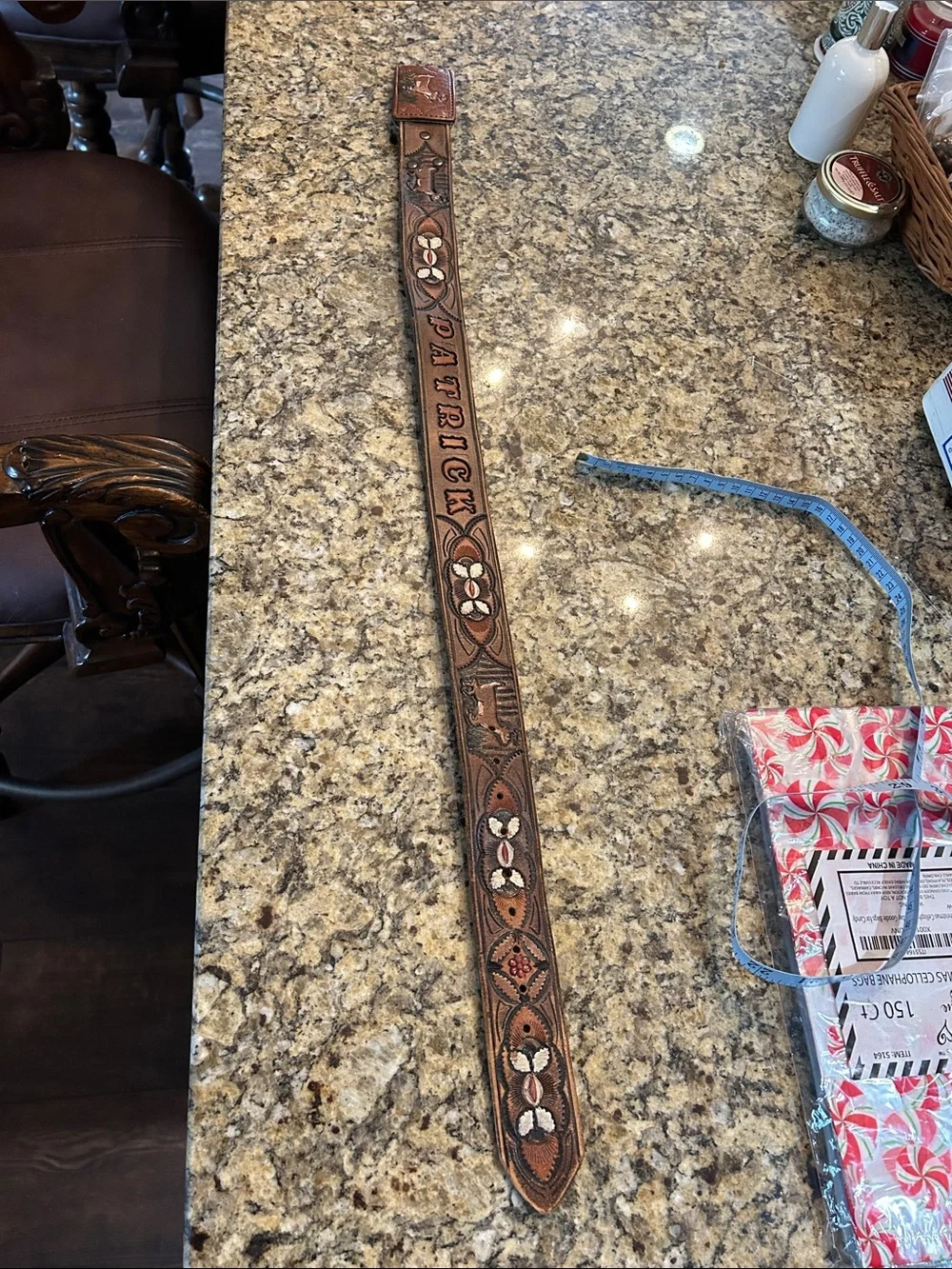 1970’s Mexican Hand-Tooled Brown Leather Belt Sz 27 Deer Motif
